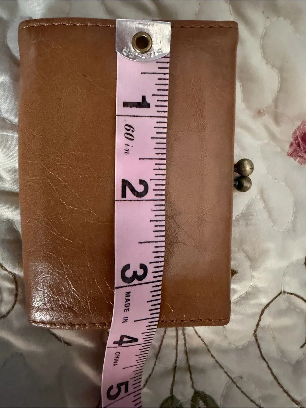 HOBO Tan Leather Kiss-Lock Coin Pouch with Patterned Lining